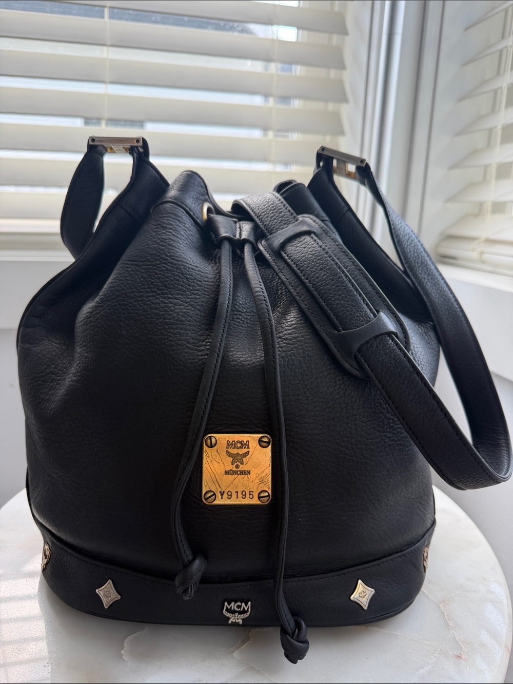 Vintage MCM Leather Drawstring Bucket Bag